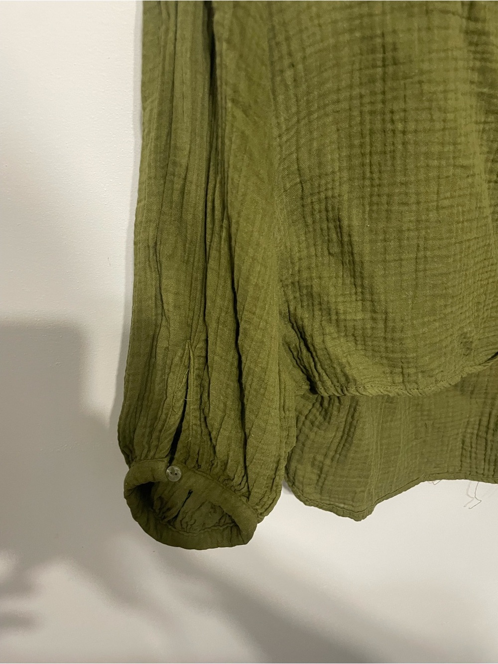 Olive Green Peasant Blouse with Tie Neck - 3/4 Sleeve universal Thread size L - Picture 5 of 5